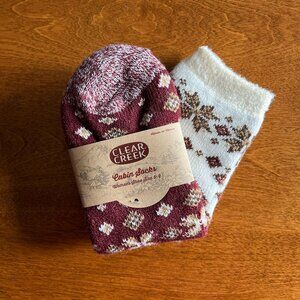 Clear Creek crimson fair isle cabin socks NWT